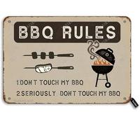 Vintage Tin Sign BBQ Rules Don't Touch My BBQ 7.8X11.8 Inches Metal Decoration Art Sign for Home Kitchen Farmhouse Garden Funny Wall Decor