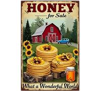 Vintage Tin Sign - Bee House And I Think To Myself What A Wonderful World Honey For Sale Bee Sunflower - Wall Art For Home Or Office Decore Poster For Spiritual - Metal Plaque 8 Inch X 12 Inch