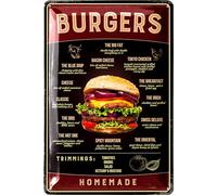 Vintage Tin Sign BURGER, Retro Diner Decor, Restaurant Decor, Vintage BBQ Signs, Retro BBQ & Diner Wall Art, Burger Signs For Business, 50s Kitchen Decor, 12x8"