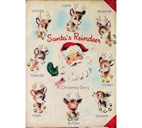 Vintage Tin Sign Christmas Reindeer Decor Plaque Kitsch Santa And Reindeer 1950s Cute Christmas Plaque Santa Sign Coffee Wall Decor 8x12 Inch