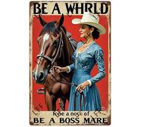 Vintage Tin Sign - Cowgirl Horse In A World Full Of Princess Be A Boss Mare - Wall Art For Home Or Office Decore Poster For Spiritual - Metal Plaque 8 Inch X 12 Inch