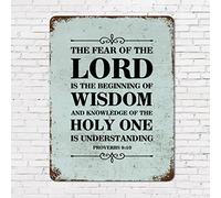 Vintage Tin Sign Family Quote The Fear of The Lord is The Beginning of Wisdom Aluminum Tin Sign 12x16in Bible Verse Retro Plaque Metal Signs for Courtyard Garden Bar Coffee Porch Decor Birthday Gift