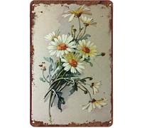Vintage Tin Sign Flowers White Daisy with Dew Drop Metal Sign Retro Wall Decor for Home Cafes Office Store Pubs Club Sign Gift 12 X 8 INCH Plaque Tin Sign