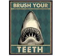 Vintage Tin Sign Funny Plaque Plaque Brush Your Teeth Shark Vintage Wall Decor Tin Sign Funny Decorations For Home Bar Pub Cafe Farm Room Metal Poster 14x20cm