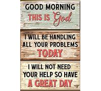 Vintage Tin Sign Funny Plaque Plaque God Wall Art Good Morning This Is God Religious Wall Art Bible Verses Funny Decorations For Home Bar Pub Cafe Farm Room Metal Poster 20x30cm