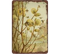 Vintage Tin Sign Funny Plaque Plaque Honey Bee Pussy Willow Spring Scenery Vintage Wall Decor Tin Sign Funny Decorations For Home Bar Pub Cafe Farm Room Metal Poster 20x30cm