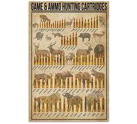 Vintage Tin Sign Game Ammo Hunting Cartridges Metal Poster Retro Plaque Wall Decor Gift For Garden Men Cave Garage Classroom Library Living Room School 12x16 Inch