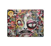 Vintage Tin Sign Graffiti Painted Retro Psychedelic Skull Man Cave Hippie Men's Accessories Teen College Dorm Wall Hanging Skull Decoration Gothic Aesthetic Sign Girls Decoration Supplies 5.5x8 inhces