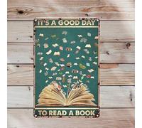 Vintage Tin Sign | It’s a Good Day to Read A Book Poster | Reading Lover Sign | Book Lover Poster | Vintage Art Plaque Wall Decor 8x6 in