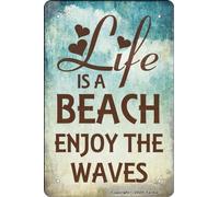 Vintage Tin Sign Life is A Beach Enjoy The Waves Metal 7.8X11.8 Inches Decoration Art Sign for Home Farm Garage Funny Wall Decor