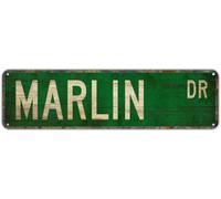 Vintage Tin Sign MARLIN DR Retro Aluminum Metal Sign for Office Kitchen Garden Wall Bab Club Coffee Home Decor 4x16 Inch