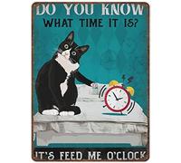 Vintage Tin Sign Metal Plaque Cat Do You Know What Time It Is It'S Feed Me O'Clock Vintage Wall Decor Tin Sign Funny Decorations For Home Bar Pub Cafe Farm Room Metal Poster 14x20cm