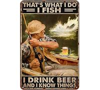 Vintage Tin Sign Metal Plaque Fishing I Fish I Drink Beer And I Know Things Poster Vintage Wall Decor Tin Sign Funny Decorations For Home Bar Pub Cafe Farm Room Metal Poster 20x30cm