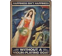 Vintage Tin Sign Metal Plaque Happiness Isn'T Happiness Without A Violin Playing Goat Vintage Wall Decor Tin Sign Funny Decorations For Home Bar Pub Cafe Farm Room Metal Poster 20x30cm