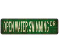 Vintage Tin Sign OPEN WATER SWIMMING DR Retro Aluminum Metal Sign for Office Kitchen Garden Wall Bab Club Coffee Home Decor 4x16 Inch