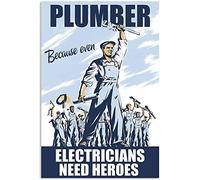 Vintage Tin Sign Plumber Electricians Need Heroes Metal Poster Gift For Garden Men Cave Garage Classroom Library Living Room School Retro Plaque Wall Decor 8x12 Inch