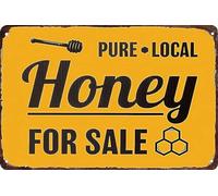 Vintage Tin Sign Pure Local Honey for Sale Retro Metal Signs,for Garage Family Bar Cafe Room Bathroom Art Wall Decor Poster 12x16 inch