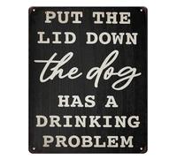 Vintage Tin Sign Put The Lid Down The Dog Has A Drinking Problem Funny Metal Plaque For Bathroom Washroom Restroom Half Bath Wall Decor 8 X 12 inch