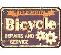 Vintage Tin Sign Quality Bicycle Repairs and Service Metal 7.8X11.8 Inch Decoration Plaque Sign for Bicycle Metal Tin Sign Garage Decoration Room Art Pub Funny Wall Decor