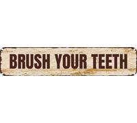 Vintage Tin Sign Retro Metal Wall Decor BRUSH YOUR TEETH Rustic Aluminum Plaque for Home,Bar,Kitchen,Garage,Man Cave 4x16 Inch