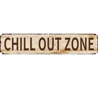 Vintage Tin Sign Retro Metal Wall Decor CHILL OUT ZONE Rustic Aluminum Plaque for Home,Bar,Kitchen,Garage,Man Cave 4x16 Inch