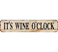 Vintage Tin Sign Retro Metal Wall Decor IT'S WINE O'CLOCK Rustic Aluminum Plaque for Home,Bar,Kitchen,Garage,Man Cave 4x16 Inch
