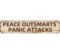 Vintage Tin Sign Retro Metal Wall Decor PEACE OUTSMARTS PANIC ATTACKS Rustic Aluminum Plaque for Home,Bar,Kitchen,Garage,Man Cave 4x16 Inch
