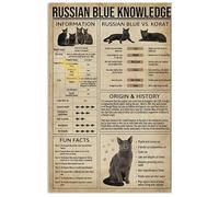 Vintage Tin Sign Russian Blue Knowledge Cat Tin Sign Poster Plaque Farm Home Pet Shop Wall Decro 5.5x8inch