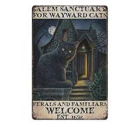 Vintage Tin Sign Salem Sanctuary For Wayward Cats Ferals And Familiars Welcome Cat Sitting Creepy House Hall Metal Tin Sign Wall Decor Home Art Decoration Pub Plaque 20X30cm
