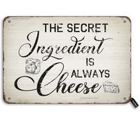 Vintage Tin Sign The Secret Ingredient is Always Cheese 7.8X11.8 Inch Tin Vintage Look Decoration Poster Sign for Home Kitchen Farmhouse Restaurant Funny Wall Decor