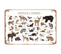 Vintage Tin Sign Vermont Mammals Field Guide Art Print Animals Of Vermont Nature Print Wildlife Poster Canvas Wall Art Print Wooden Hanging Scroll Frame Wall Decor Decorations Art Poster Gift Metal