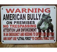 Vintage Tin Sign Warning American Bully Dog For Fence Beware Of Poster Retro Plaque Wall Decor Gift Garden Men Cave Garage Classroom Library Living Room School 6x8 Inch