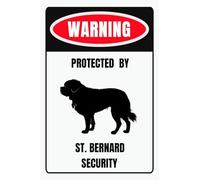 Vintage Tin Sign Warning Protected By ST. BERNARD Security Retro Wall Decor for Bar, Kitchen, Garage 8x12 inch