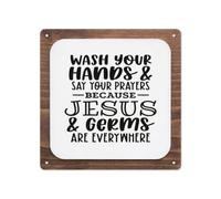 Vintage Tin Sign Wash Your Hands and Pray Because Jesus and Germs Are Everywhere. Signs Bar Restaurant Cafe Living Room Bedroom Office Bathroom Fun Tin Sign,Wall Decor Plaque Metal Signs 12x12 inch