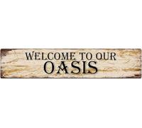 Vintage Tin Sign Welcome to Our Oasis Retro Aluminum Metal Sign for Street Home Office Garden Decor 4x16 Inch