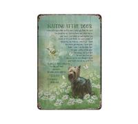 Vintage Tin Sign Yorkshire Terrier Dog Yorkshire Terrier Daisy Field Waiting At The Door Metal Tin Sign Wall Decor Rustic Farmhouse Sign Decor Gifts 8X12 Inch