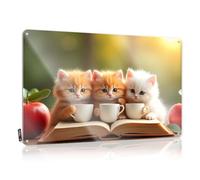 Vintage Tin Signs Funny Three Kittens Drinking Tea From Cups On An Open Book. Tin Sign Funny Vintage Metal Sign Tin Bar Signs(30X40CM)
