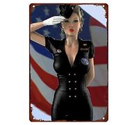 Vintage Tin Signs Pin Up Girl Military Sexy Hot Girl Metal Signs Nice Lady Wall Man Cave Decor Female Soldiers And The American Flag World War Poster Retro Antique For Veterans Club Garage Kitchen