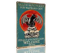 Vintage Tin Signs Salem Sanctuary for Wayward Cats ferals and Familirs Welcome Tin Signs Aluminium Wall Art Signs for Home Wall Decor Retro Metal Signs 12x8 Inches