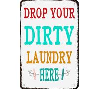 Vintage Tin Signs Wall Art Metal Drop Your Dirty Laundry Here Art Wall Decorations For Home Man Cave Bedroom Bar Bathroom 12X16 Inch