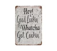 Vintage Tin Signs Wall Art Metal Kitchen Retro Sign Hey Good Lookin' Whatcha Got Cookin - Vintage Metal Decor, For Family, Farmhouse, Cafe, Bar, Pub, Coffee Shop, Bathroom, Garden & Yard 12x16 Inches