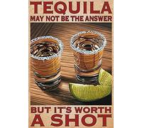 Vintage Tin Tequila May Not Be The Answer But It’S Worth A Shot Poster Metal Aluminium Wall Decor 8"x12"
