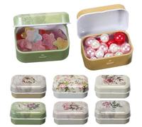 Vintage Tinplate Small Sewing Box with Lid 8 Pcs Metal Storage Box for Trinkets and Treasures Ample Space Gift Storage Random Style