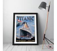 Vintage Titanic white star line poster Stunning Framed Wall Art Print Picture - A3 - Black Frame