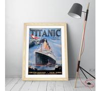 Vintage Titanic white star line poster Stunning Framed Wall Art Print Picture - A3 - Light Oak Frame
