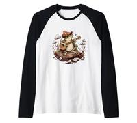 Vintage Toad Frog Playing Banjo Mushroom Cottagecore Raglan Baseball Tee