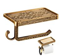 Vintage Toilet Paper Holder, Antique Toilet Paper Holder With Shelf & Side Hook, Wall Roll With Embossing & Mounting Accessories, Golden 7x4x4