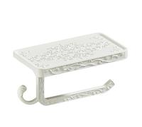 Vintage Toilet Paper Holder Wall Mount Toilet Roll Holder with Shelf and Hook Bronze Antique Bathroom Accessories Toilet Tissue Roll Holder Hanger Aluminum Material (White)