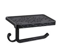 Vintage Toilet Paper Holder Wall Mount Toilet Roll Holder with Shelf and Hook Bronze Antique Bathroom Accessories Toilet Tissue Roll Holder Hanger Aluminum Material (Black)