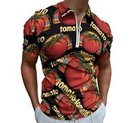 Vintage Tomato Golf Shirts for Men Short Sleeve Poloshirt Collared Casual Mens Tees